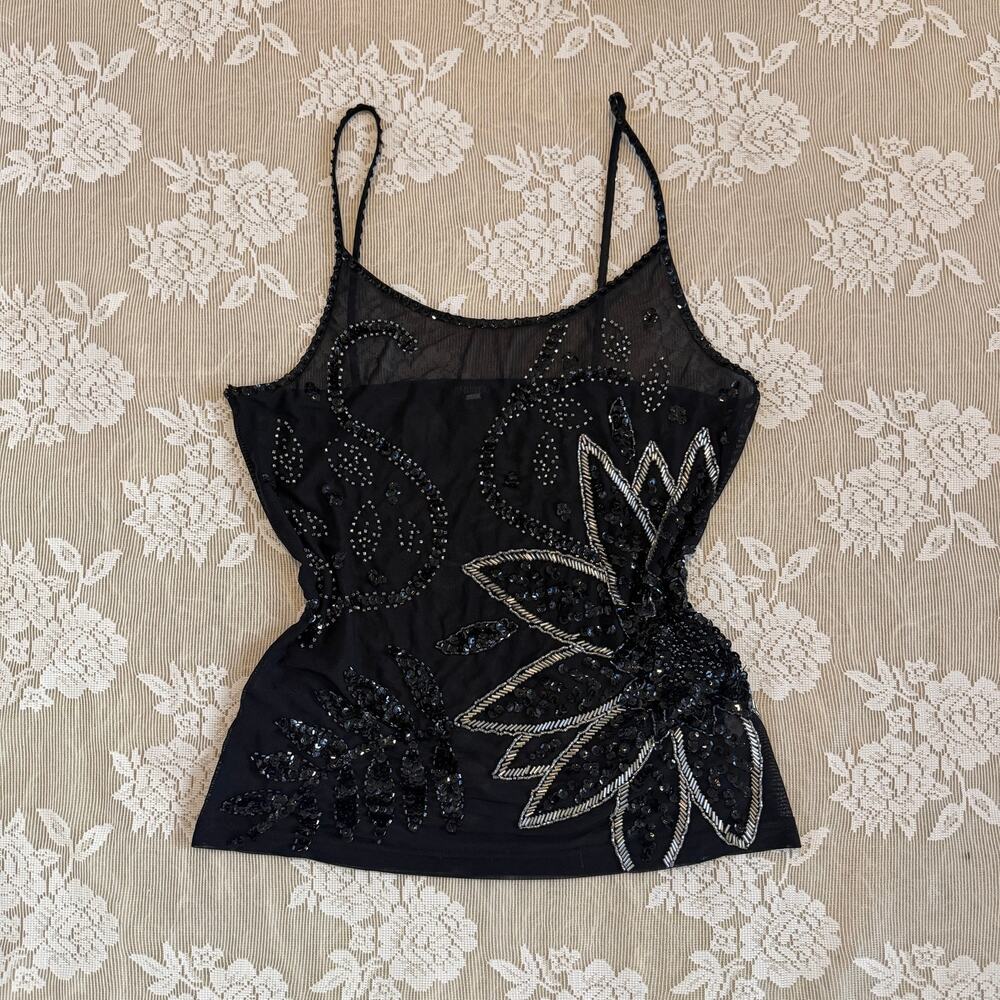 Vintage Y2K Asymmetrical Beaded Sequin Top Size L